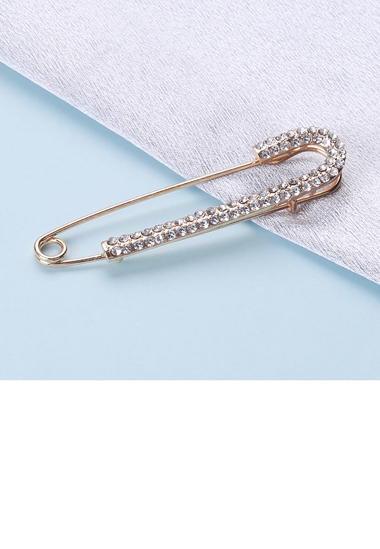 Simple and Fashion Plated Gold Paperclip Brooch with Cubic Zirconia - Luxurious Look