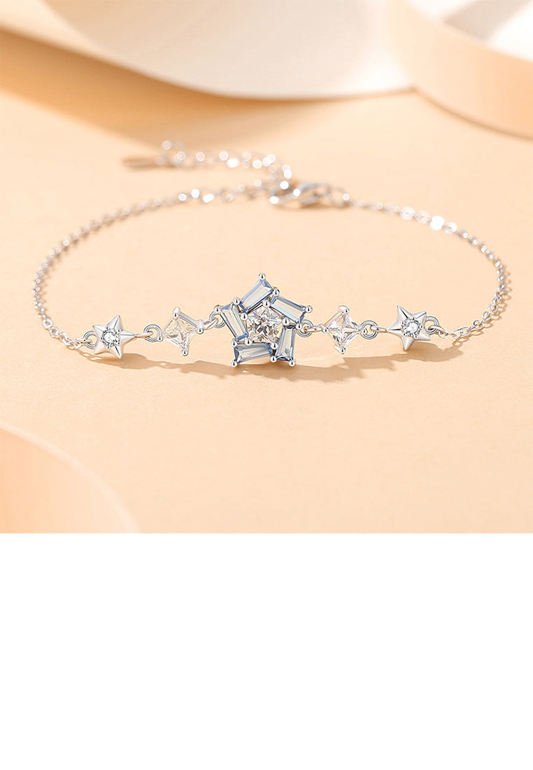 925 Sterling Silver Fashion Simple Star Bracelet with Blue Cubic Zirconia - Luxurious Look