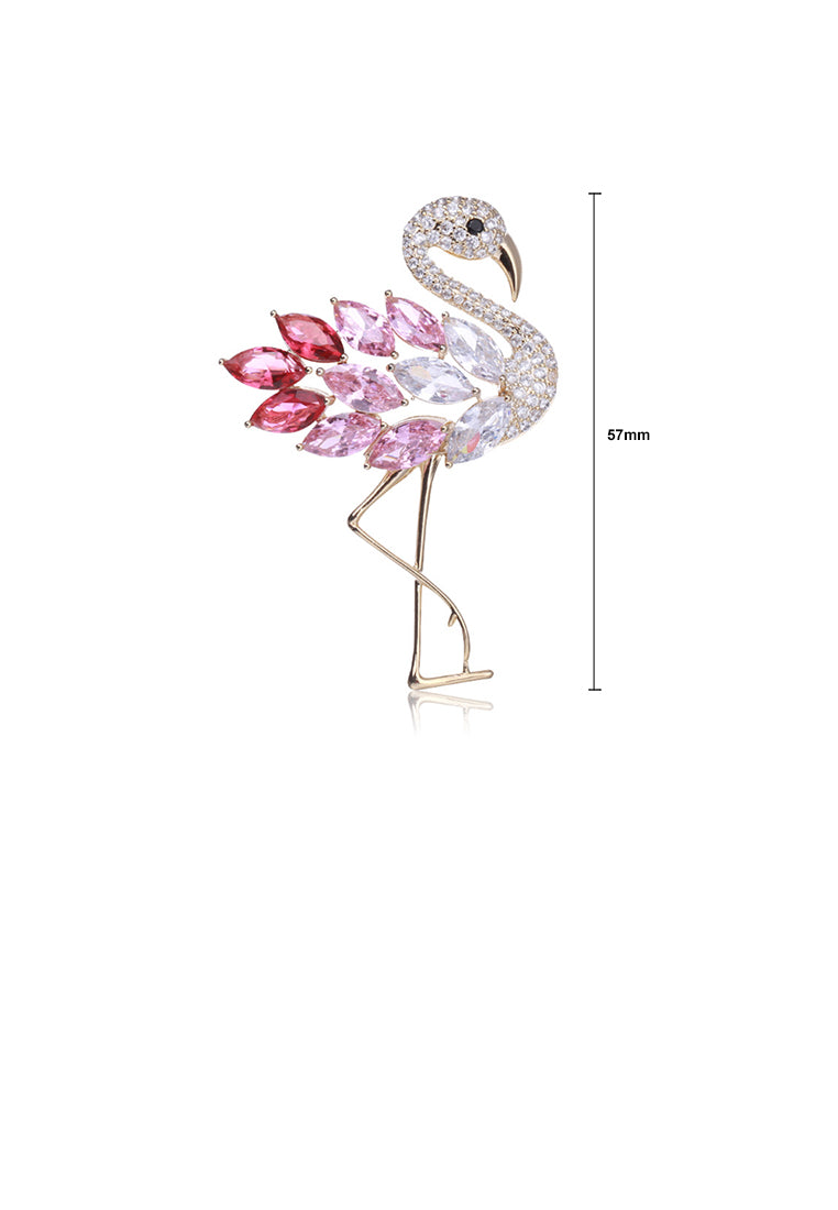 Fashion Temperament Plated Gold Flamingo Brooch with Pink Cubic Zirconia - Luxurious Look - Vibrant Color