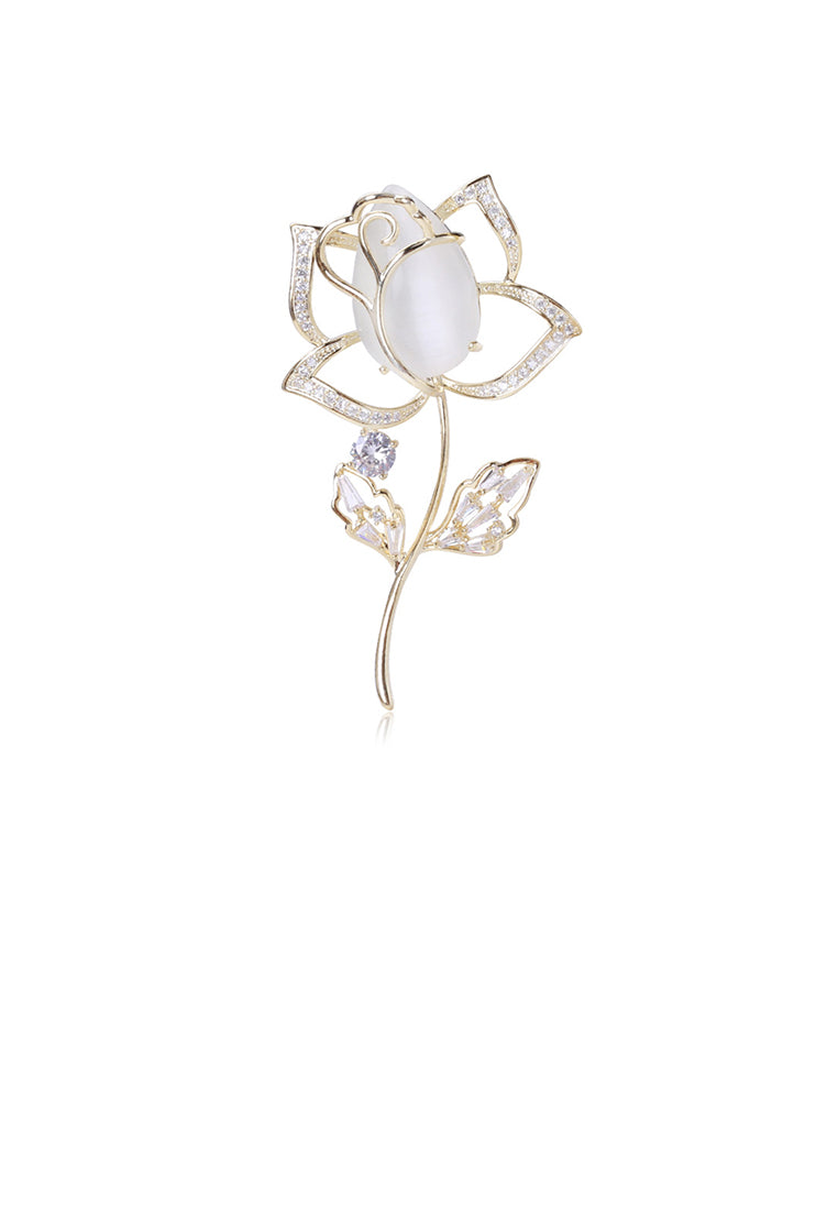 Fashion and Elegant Plated Gold Tulip Imitation Opal Brooch with Cubic Zirconia - Luxurious Look