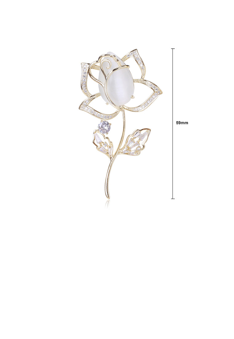 Fashion and Elegant Plated Gold Tulip Imitation Opal Brooch with Cubic Zirconia - Luxurious Look