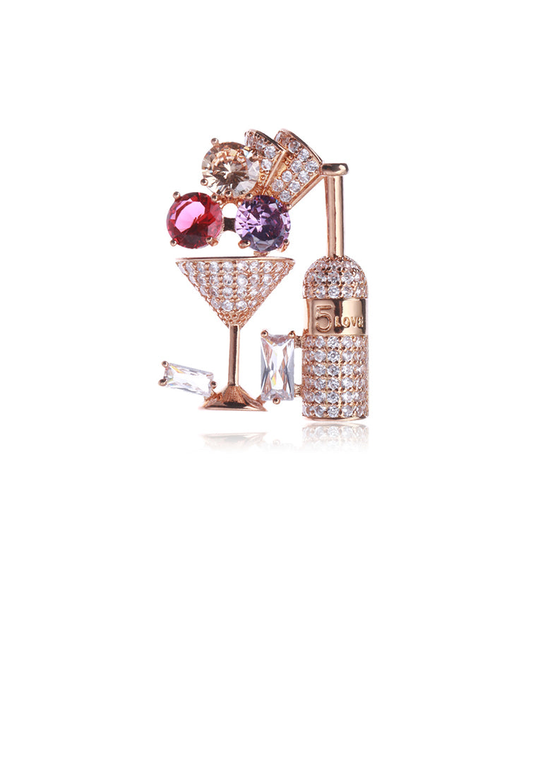 Fashion Personality Plated Gold Cocktail Glass Wine Bottle Brooch with Cubic Zirconia - Luxurious Look