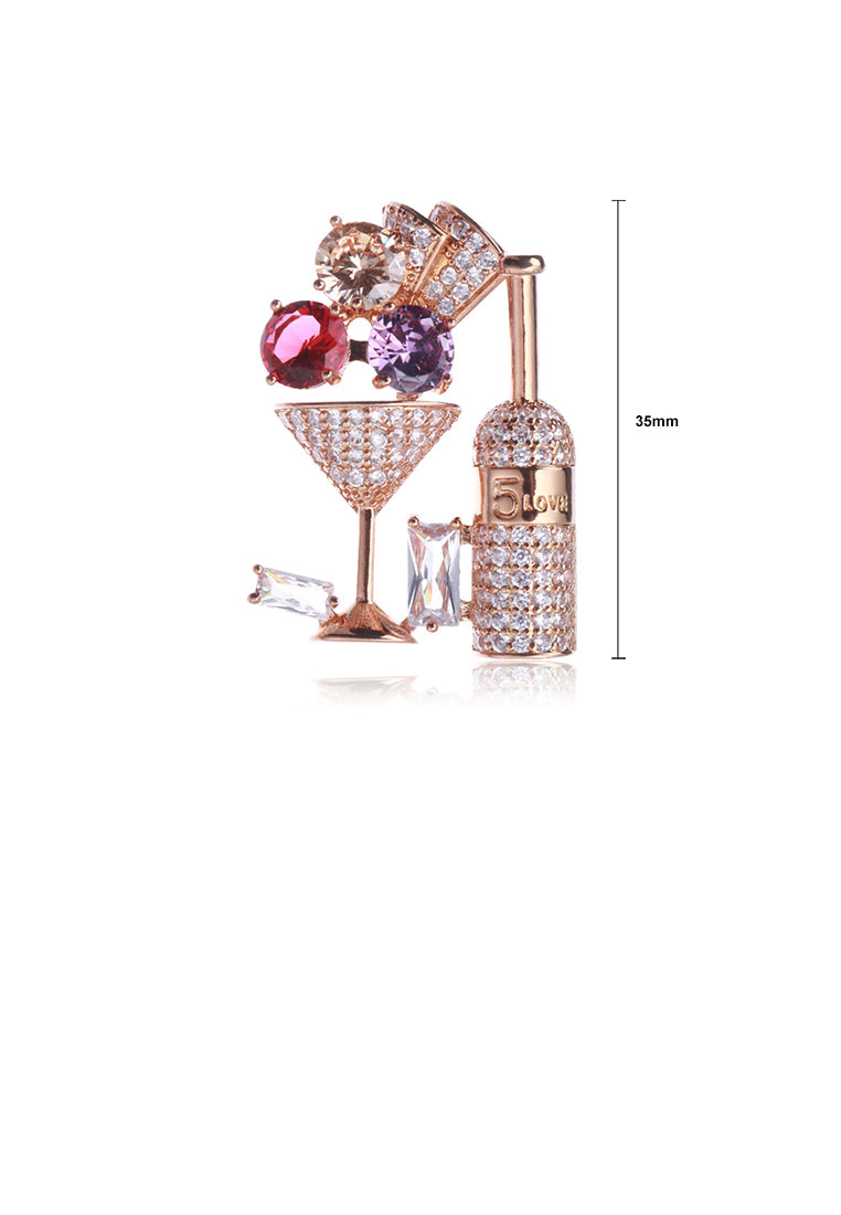 Fashion Personality Plated Gold Cocktail Glass Wine Bottle Brooch with Cubic Zirconia - Luxurious Look