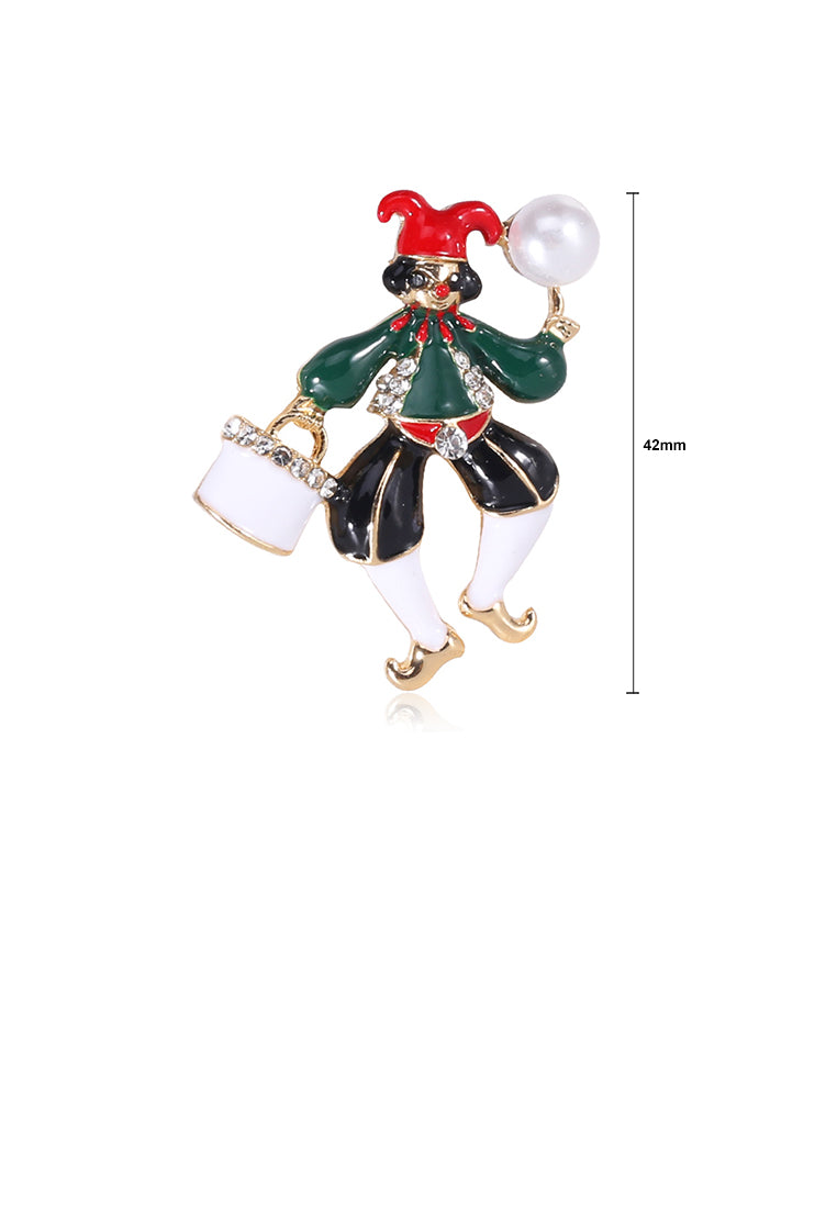 Simple Personality Plated Gold Clown Imitation Pearl Brooch with Cubic Zirconia - Luxurious Look