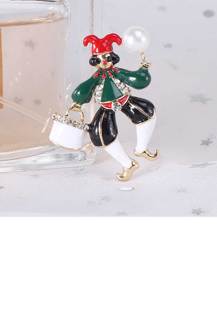 Simple Personality Plated Gold Clown Imitation Pearl Brooch with Cubic Zirconia - Luxurious Look