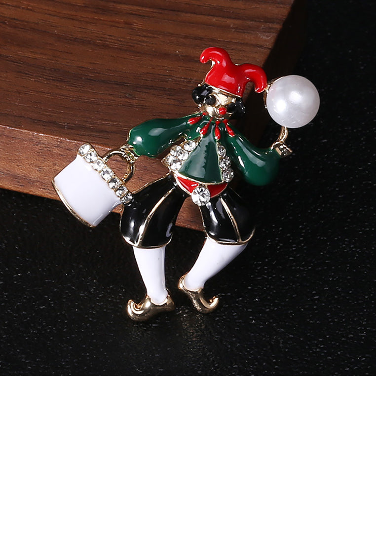 Simple Personality Plated Gold Clown Imitation Pearl Brooch with Cubic Zirconia - Luxurious Look