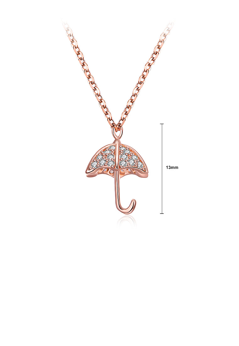 925 Sterling Silver Plated Rose Gold Umbrella Pendant with Cubic Zircon and Necklace