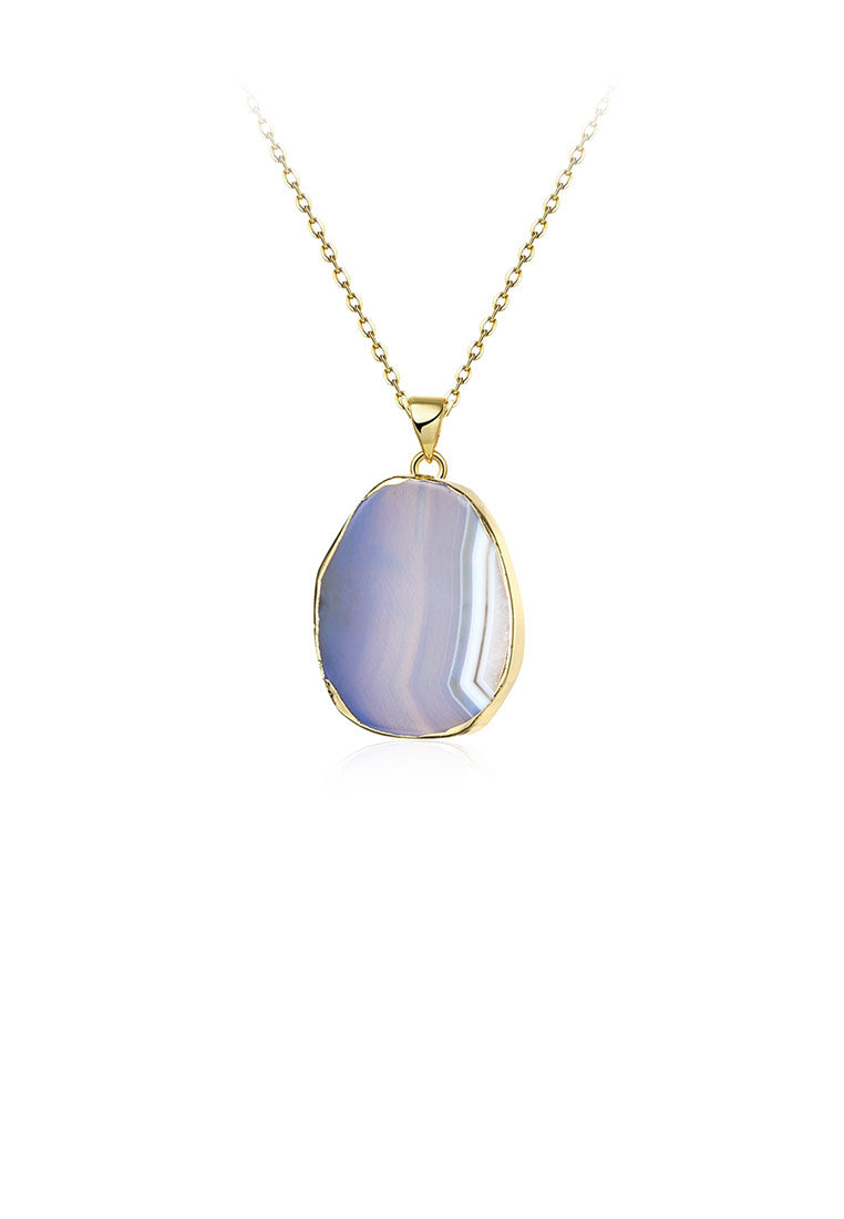 Fashion Simple Plated Gold Geometric Blue Agate Disc Pendant with Necklace
