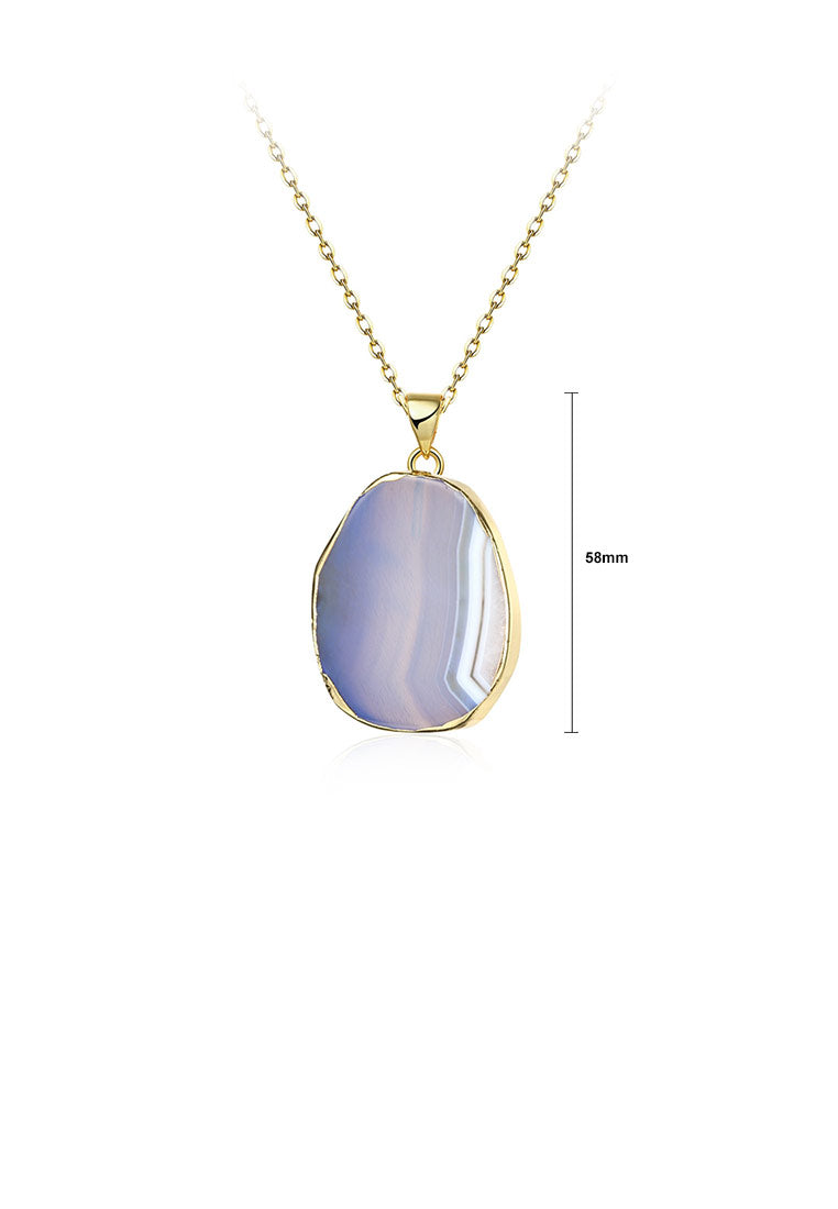 Fashion Simple Plated Gold Geometric Blue Agate Disc Pendant with Necklace