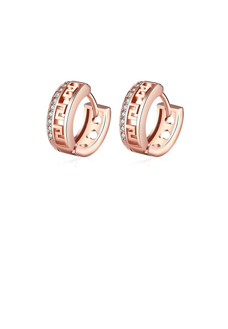 Fashion Simple Plated Rose Gold Geometric Round Hollow Cubic Zirconia Stud Earrings - Luxurious Look
