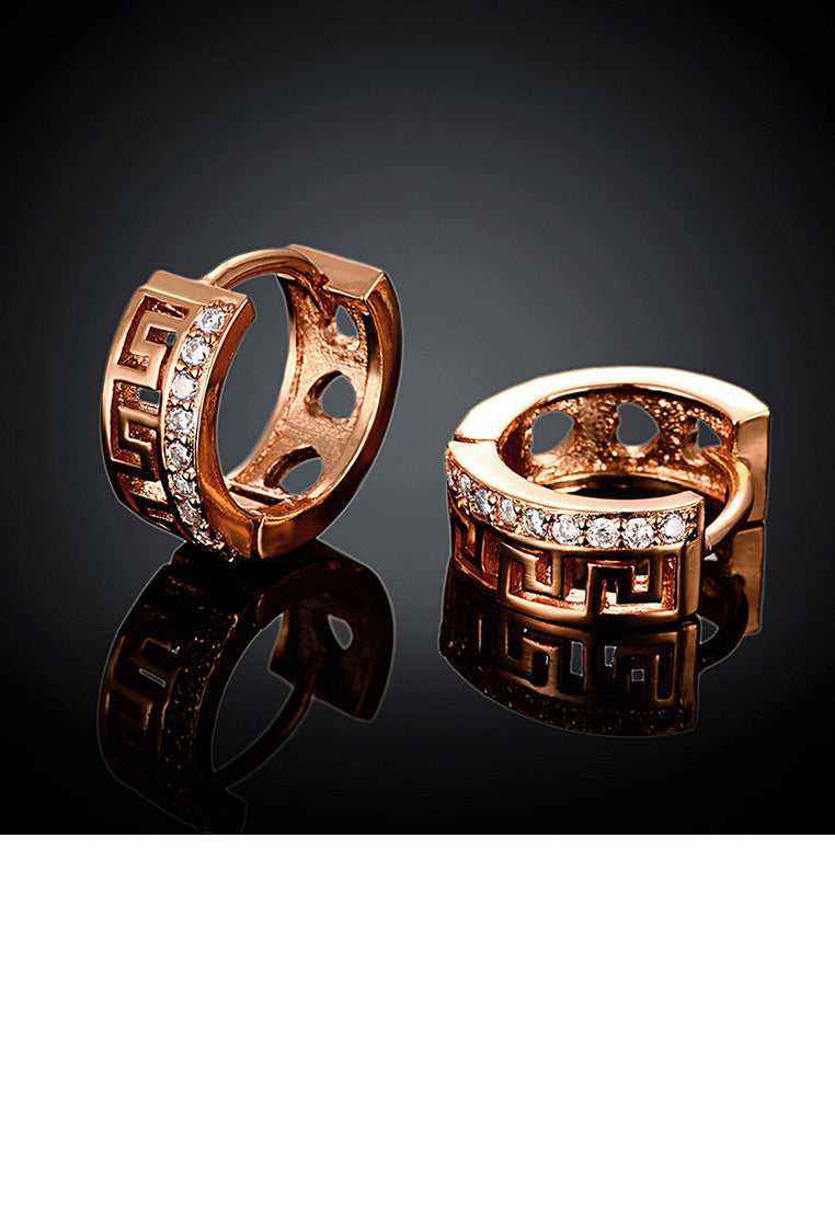 Fashion Simple Plated Rose Gold Geometric Round Hollow Cubic Zirconia Stud Earrings - Luxurious Look