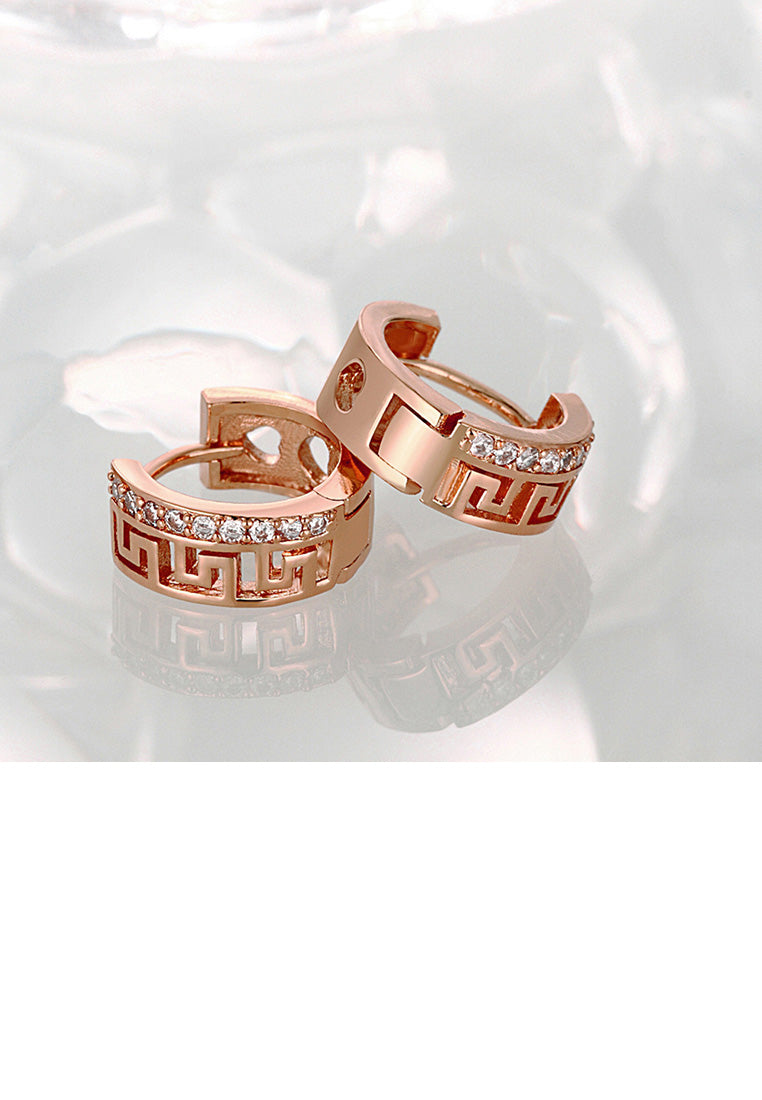 Fashion Simple Plated Rose Gold Geometric Round Hollow Cubic Zirconia Stud Earrings - Luxurious Look
