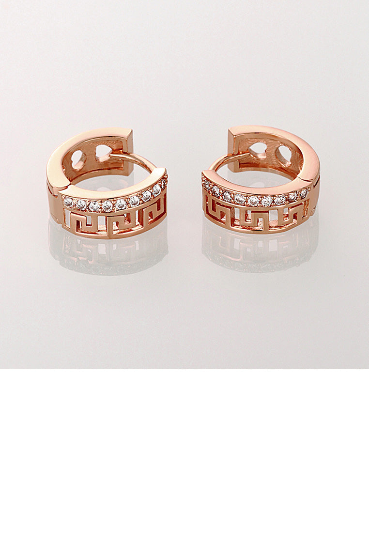 Fashion Simple Plated Rose Gold Geometric Round Hollow Cubic Zirconia Stud Earrings - Luxurious Look