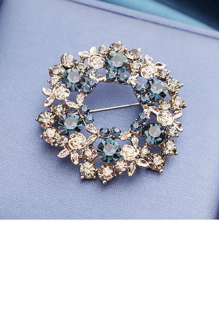Fashion and Elegant Plated Gold Rosette Brooch with Cubic Zirconia - Luxurious Look
