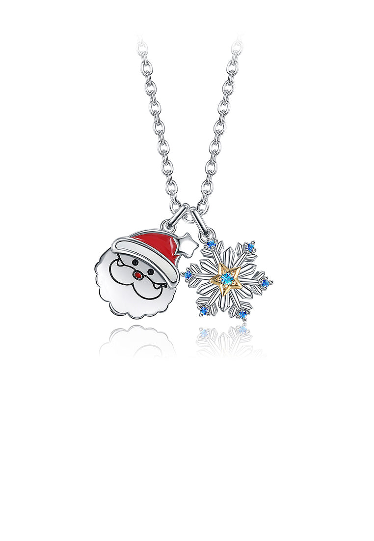 Santa Snowflake Pendant with Blue Austrian Element Crystal and Necklace