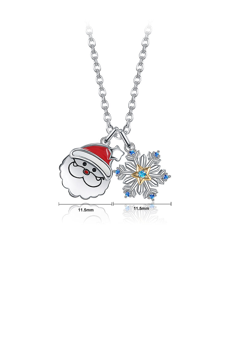 Santa Snowflake Pendant with Blue Austrian Element Crystal and Necklace