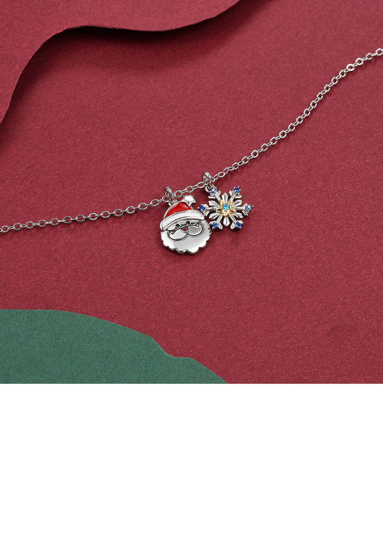 Santa Snowflake Pendant with Blue Austrian Element Crystal and Necklace