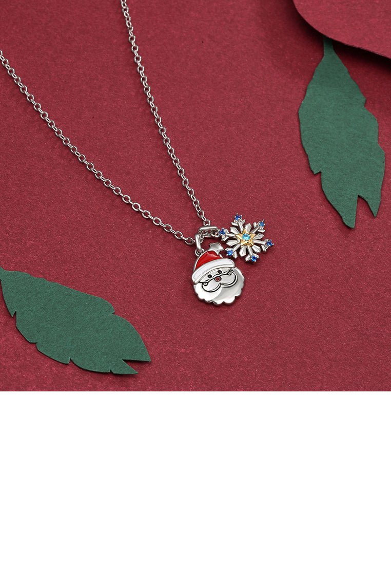Santa Snowflake Pendant with Blue Austrian Element Crystal and Necklace