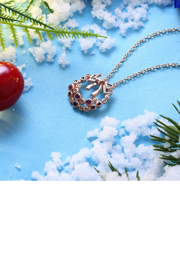 Plated Rose Gold Bow Pendant with Colorful Austrian Element Crystal and Necklace