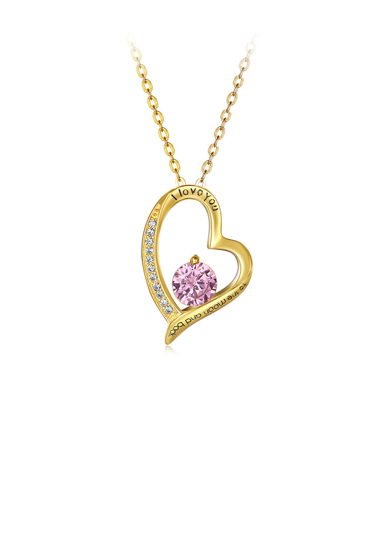 Fashion Romantic Plated Gold Heart Pendant with Pink Austrian Element Crystal and Necklace - Vibrant Color