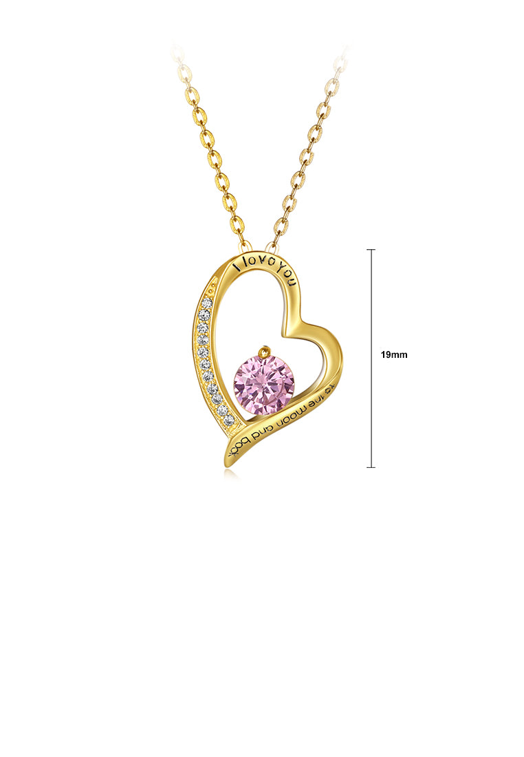Fashion Romantic Plated Gold Heart Pendant with Pink Austrian Element Crystal and Necklace - Vibrant Color