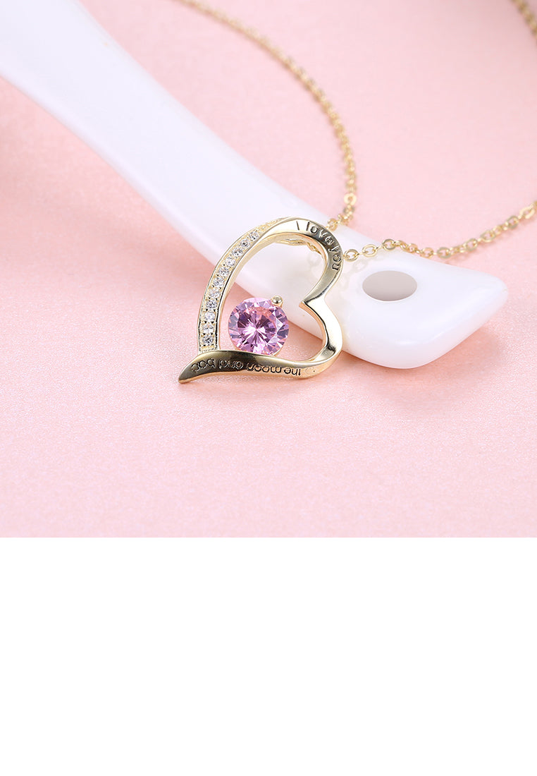 Fashion Romantic Plated Gold Heart Pendant with Pink Austrian Element Crystal and Necklace - Vibrant Color
