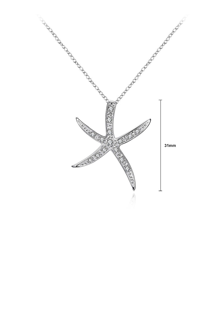 Simple Starfish Pendant with Austrian Element Crystal and Necklace