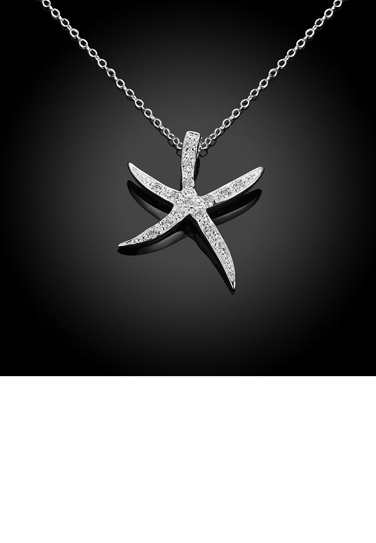 Simple Starfish Pendant with Austrian Element Crystal and Necklace