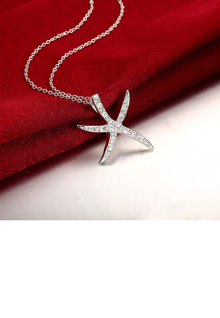 Simple Starfish Pendant with Austrian Element Crystal and Necklace