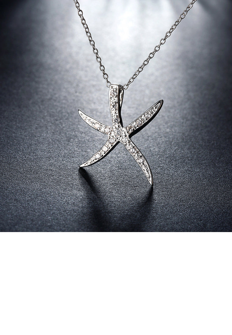 Simple Starfish Pendant with Austrian Element Crystal and Necklace