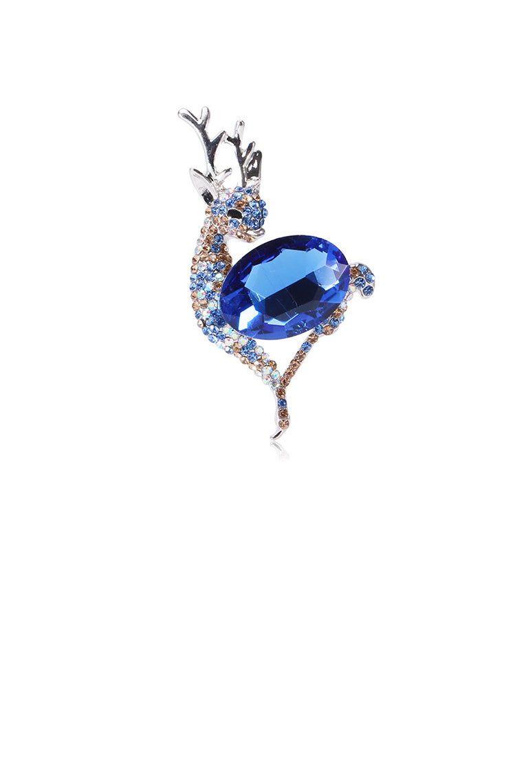 Fashion Bright Blue Deer Brooch with Cubic Zirconia - Luxurious Look