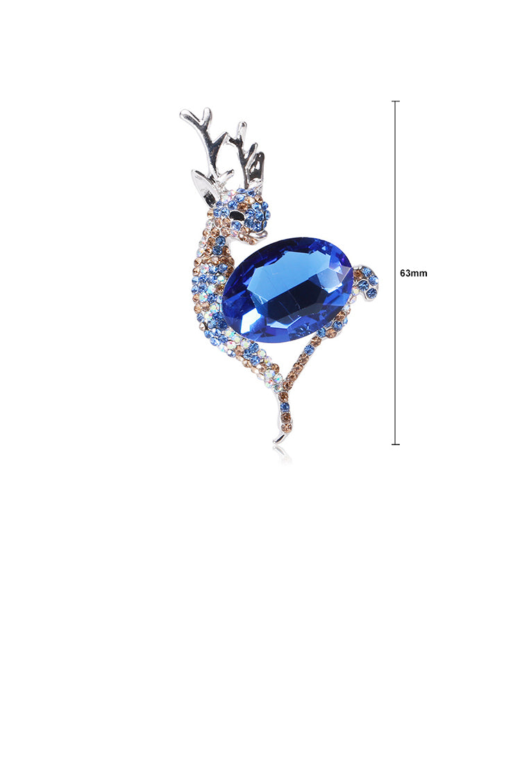 Fashion Bright Blue Deer Brooch with Cubic Zirconia - Luxurious Look