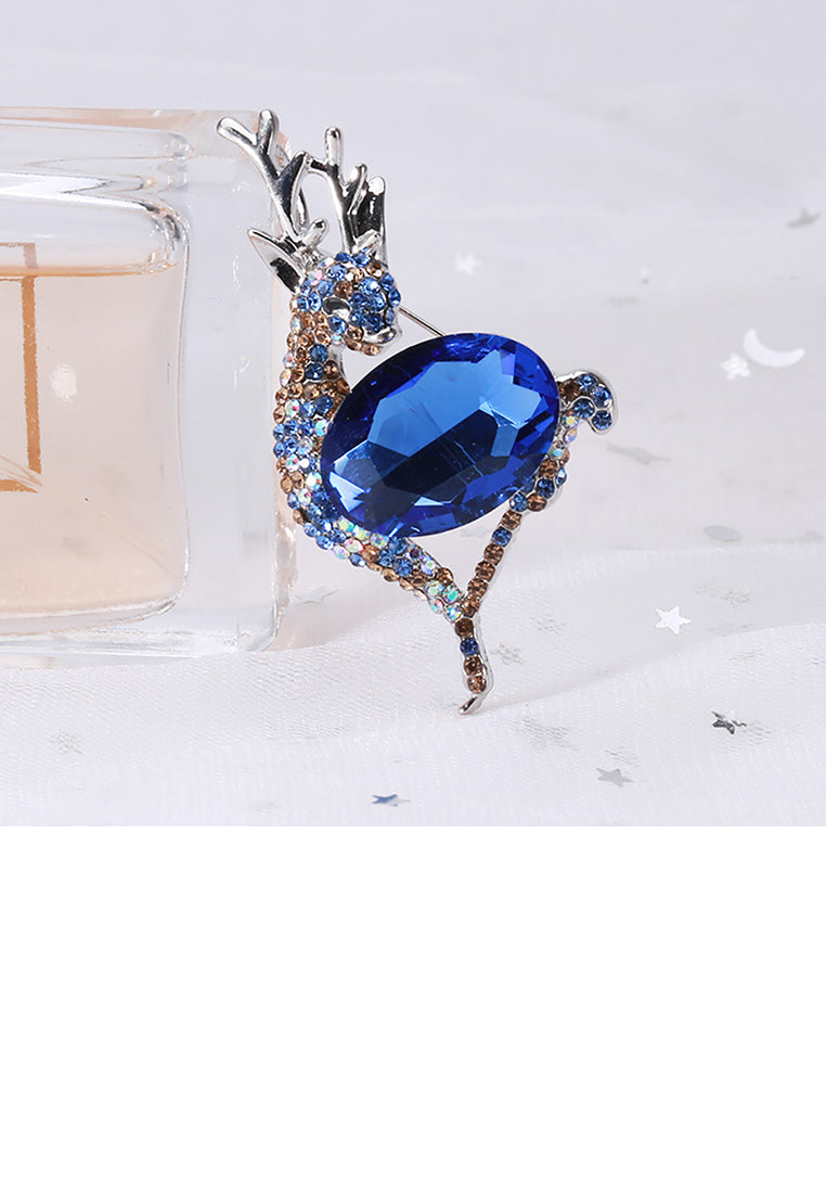 Fashion Bright Blue Deer Brooch with Cubic Zirconia - Luxurious Look