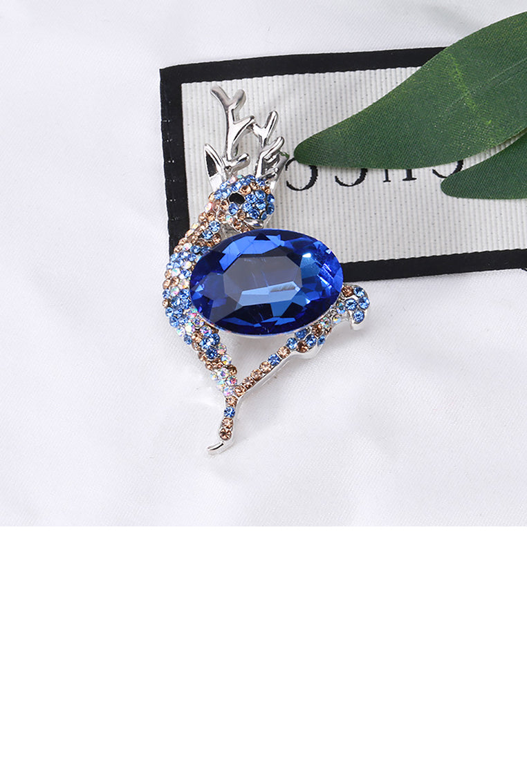 Fashion Bright Blue Deer Brooch with Cubic Zirconia - Luxurious Look