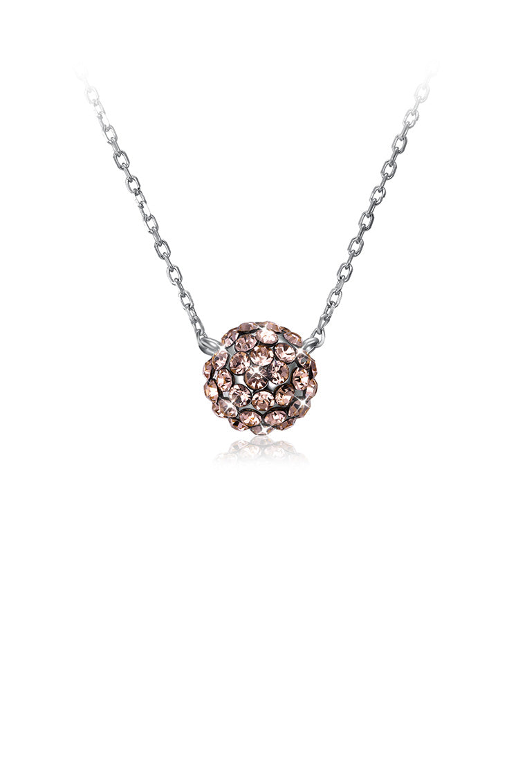 925 Sterling Silver Fashion Simple Round Pendant with Champagne Austrian Element Crystal and Necklace