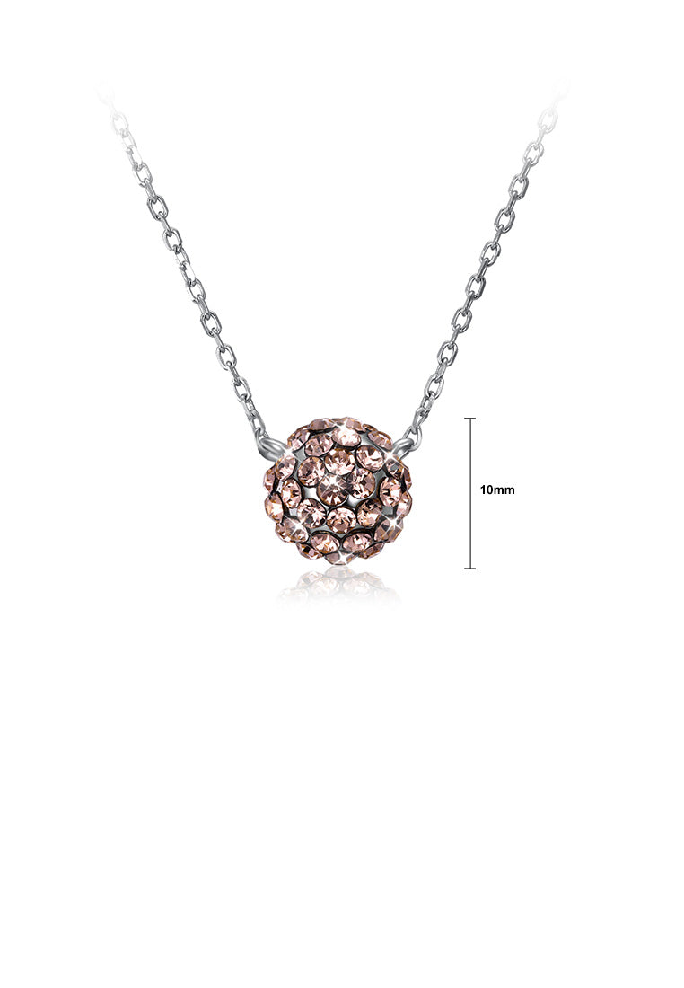 925 Sterling Silver Fashion Simple Round Pendant with Champagne Austrian Element Crystal and Necklace
