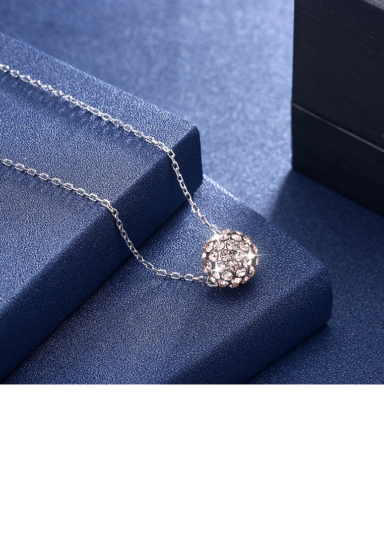 925 Sterling Silver Fashion Simple Round Pendant with Champagne Austrian Element Crystal and Necklace