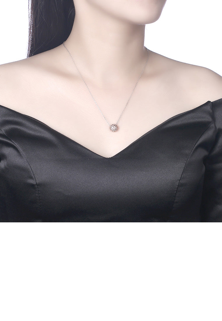 925 Sterling Silver Fashion Simple Round Pendant with Champagne Austrian Element Crystal and Necklace