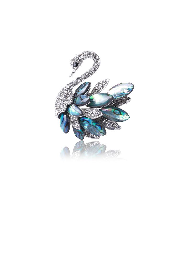 Elegant Temperament Blue Swan Brooch with Cubic Zirconia - Luxurious Look