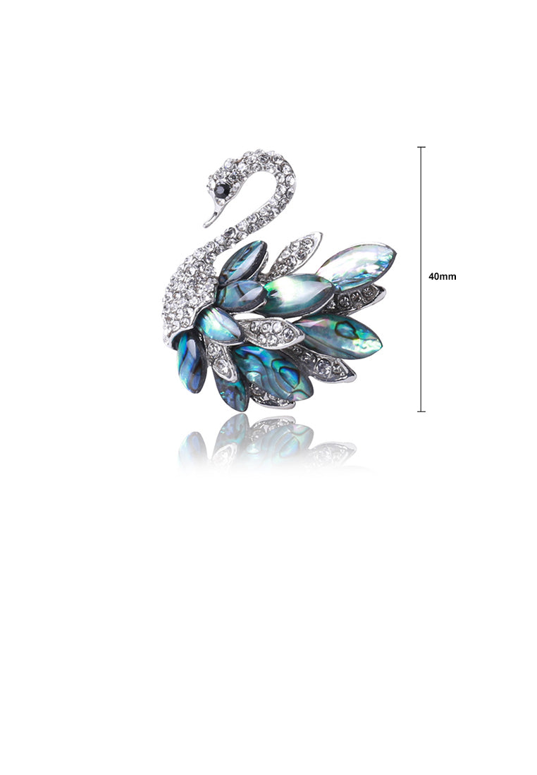 Elegant Temperament Blue Swan Brooch with Cubic Zirconia - Luxurious Look