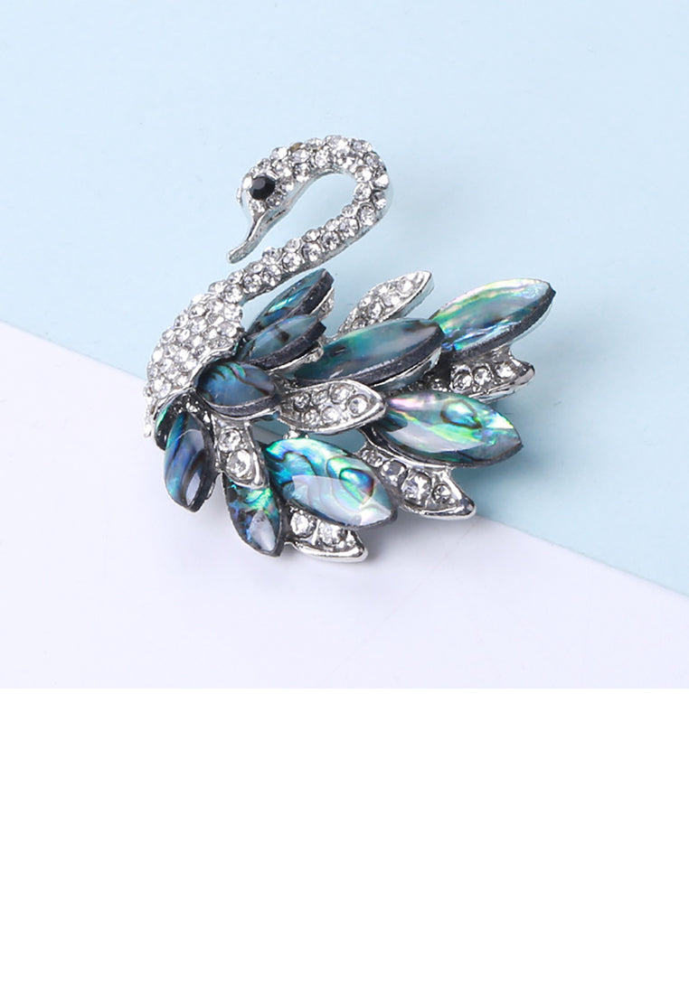 Elegant Temperament Blue Swan Brooch with Cubic Zirconia - Luxurious Look