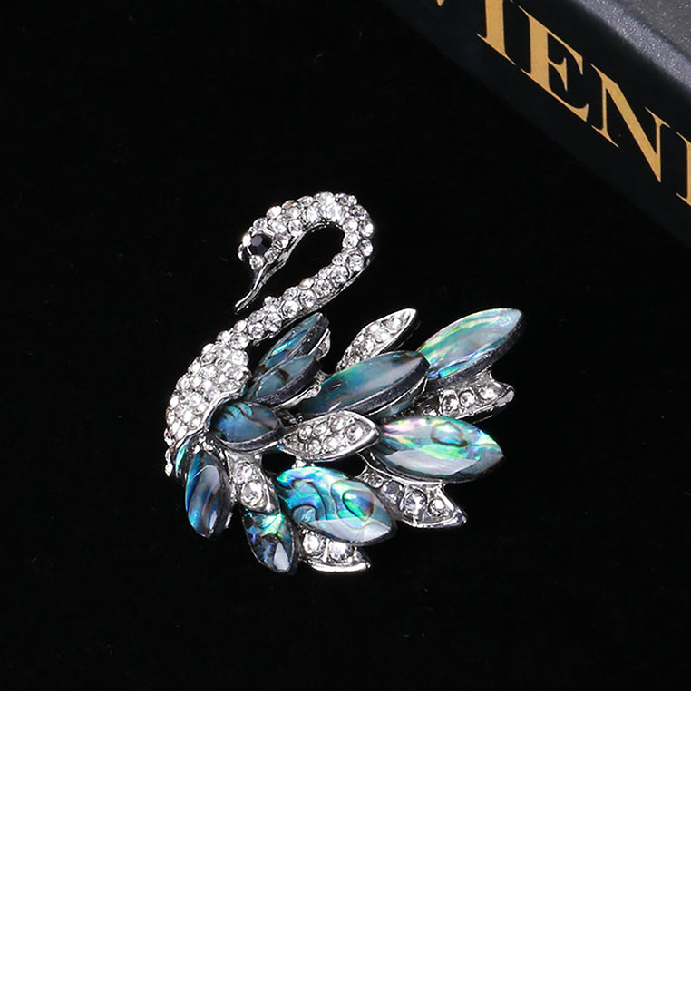 Elegant Temperament Blue Swan Brooch with Cubic Zirconia - Luxurious Look