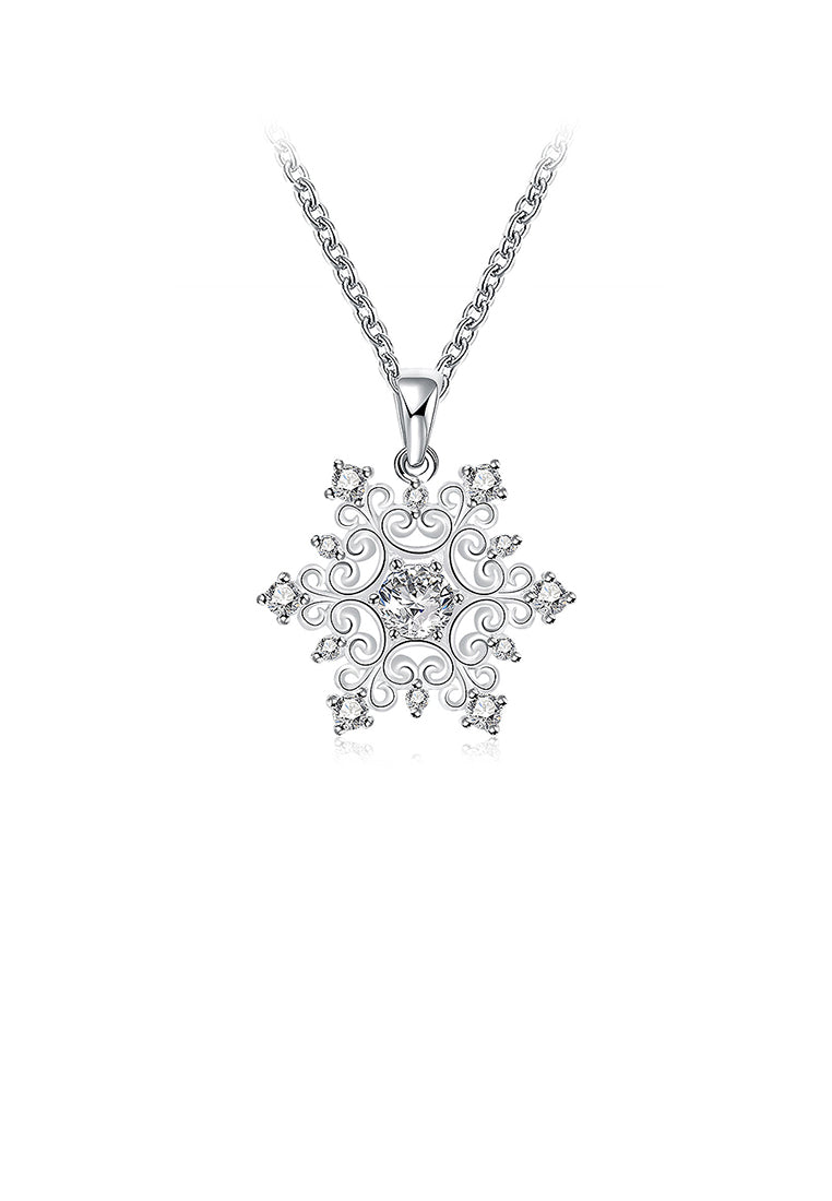 Simple Snowflake Pendant with Austrian Element Crystal and Necklace