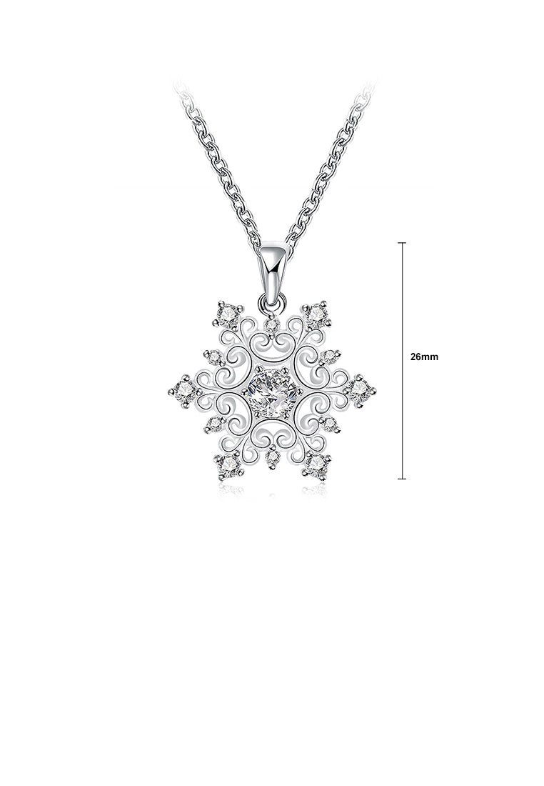 Simple Snowflake Pendant with Austrian Element Crystal and Necklace