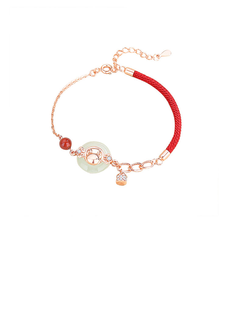 925 Sterling Silver Plated Rose Gold Fashion Vintage Zodiac Dragon Peace Buckle Stitching Bracelet with Cubic Zirconia - Luxurious Look