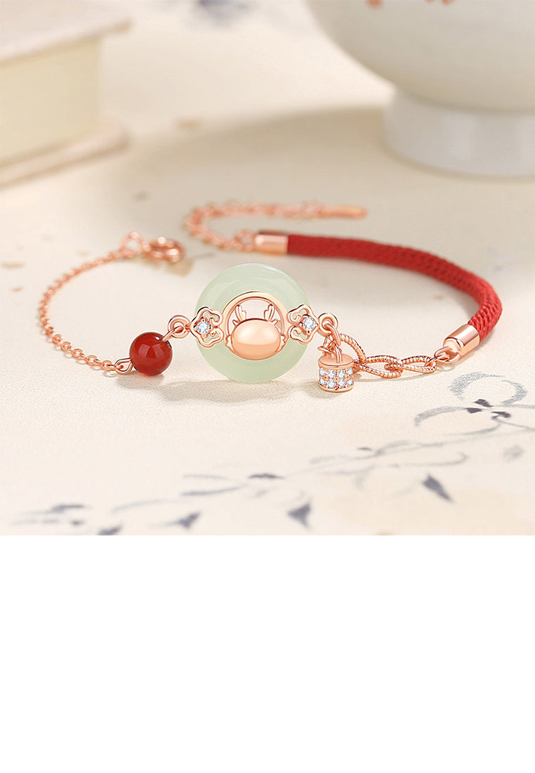 925 Sterling Silver Plated Rose Gold Fashion Vintage Zodiac Dragon Peace Buckle Stitching Bracelet with Cubic Zirconia - Luxurious Look
