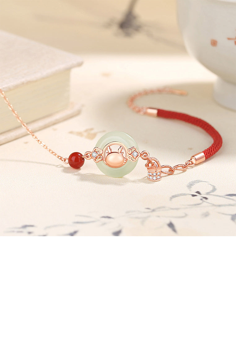 925 Sterling Silver Plated Rose Gold Fashion Vintage Zodiac Dragon Peace Buckle Stitching Bracelet with Cubic Zirconia - Luxurious Look