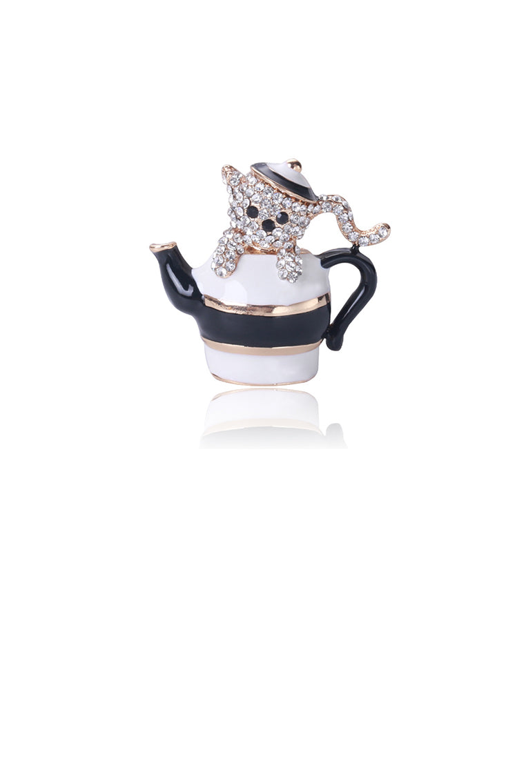 Fashion and Simple Plated Gold Bear Black Teapot Brooch with Cubic Zirconia - Luxurious Look