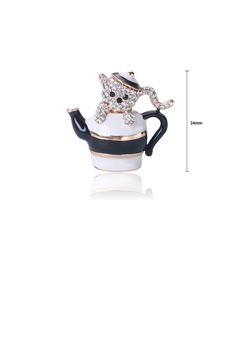 Fashion and Simple Plated Gold Bear Black Teapot Brooch with Cubic Zirconia - Luxurious Look