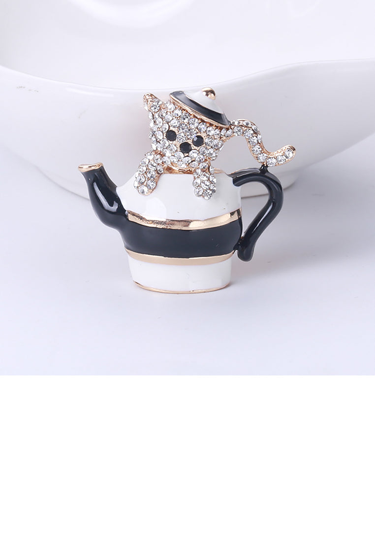 Fashion and Simple Plated Gold Bear Black Teapot Brooch with Cubic Zirconia - Luxurious Look